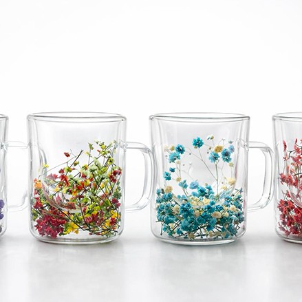 Çift Camlı Çiçekli Borosilikat Kupa Bardak - Model 3