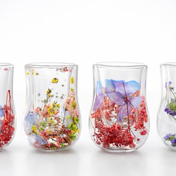 Çift Camlı Çiçekli Su Bardağı