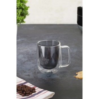 Çift Cidarlı Cam Kupa Gri Renk