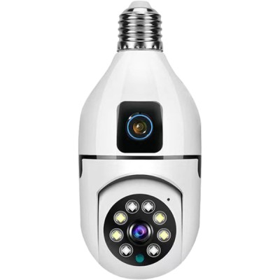 Çift Lensli Duy Girişli Kablosuz Ampul Kamera 