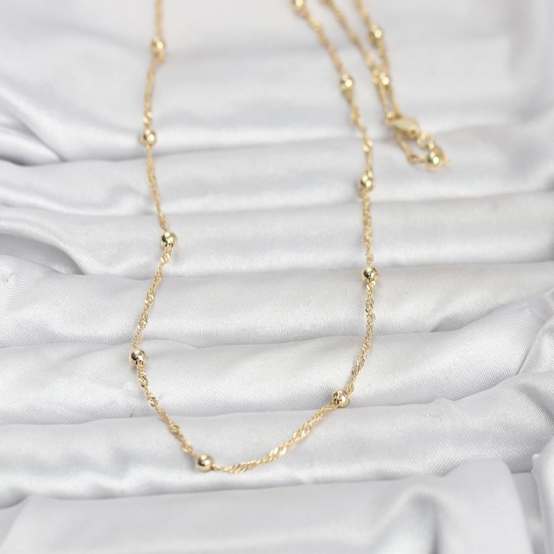 CM 14K Gold Renk Burgu ve Top Zincirli Model 60 cm Kadın Kolye