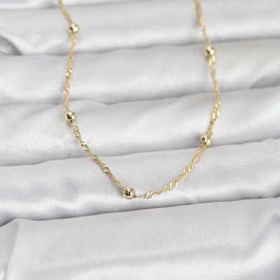 CM 14K Gold Renk Burgu ve Top Zincirli Model 60 cm Kadın Kolye