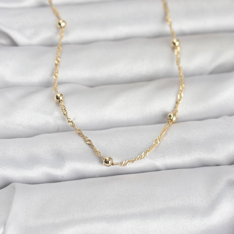 CM 14K Gold Renk Burgu ve Top Zincirli Model 60 cm Kadın Kolye