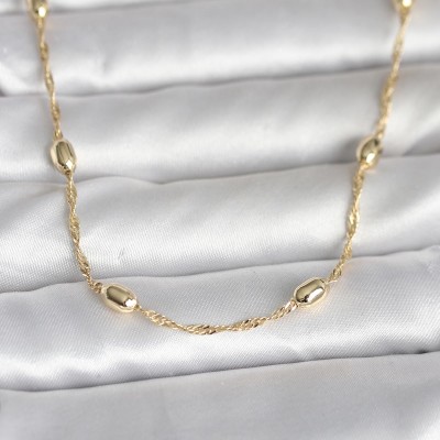 CM 14K Gold Renk Burgu Zincirli Damla Topçuk Model 45 cm Kadın Kolye