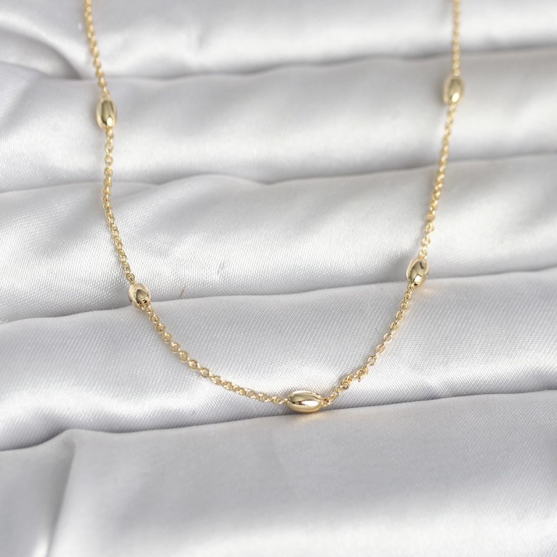 CM 14K Gold Renk Damla Topçuk Model Zincirli 60 cm Kadın Kolye