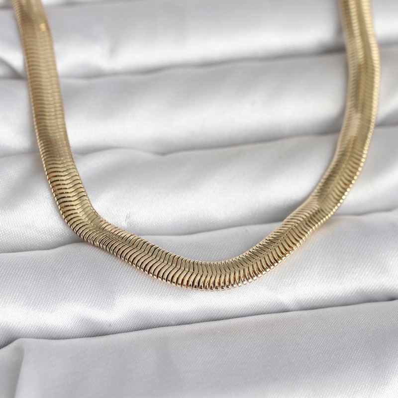 CM 14K Gold Renk Kalın Yassı Yılan Zincir Model 45 cm Kadın Kolye