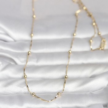 CM 14K Gold Renk Kesme Çubuk Zincir Topçuklu Model 60 cm Kadın Kolye