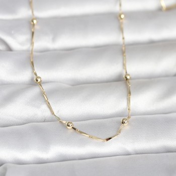 CM 14K Gold Renk Kesme Çubuk Zincir Topçuklu Model 60 cm Kadın Kolye