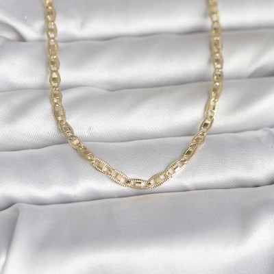 CM 14K Gold Renk Lazer Kesim Zincirli Model 60 cm Kadın Kolye