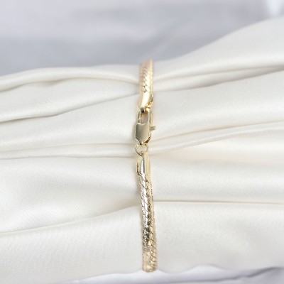 CM 14K Gold Renk Lazerli Yassı Zincir Model Kadın Bileklik