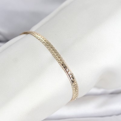 CM 14K Gold Renk Lazerli Yassı Zincir Model Kadın Bileklik