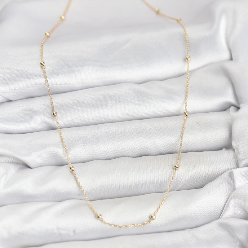 CM 14K Gold Renk Minik Top Zincirli Kadın Kolye