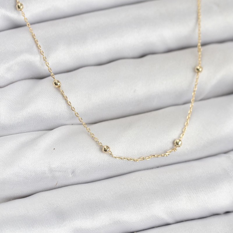 CM 14K Gold Renk Minik Top Zincirli Kadın Kolye