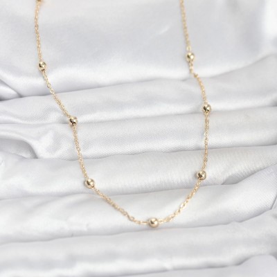 CM 14K Gold Renk Pirinç Top Zincirli 60 cm Kadın Kolye