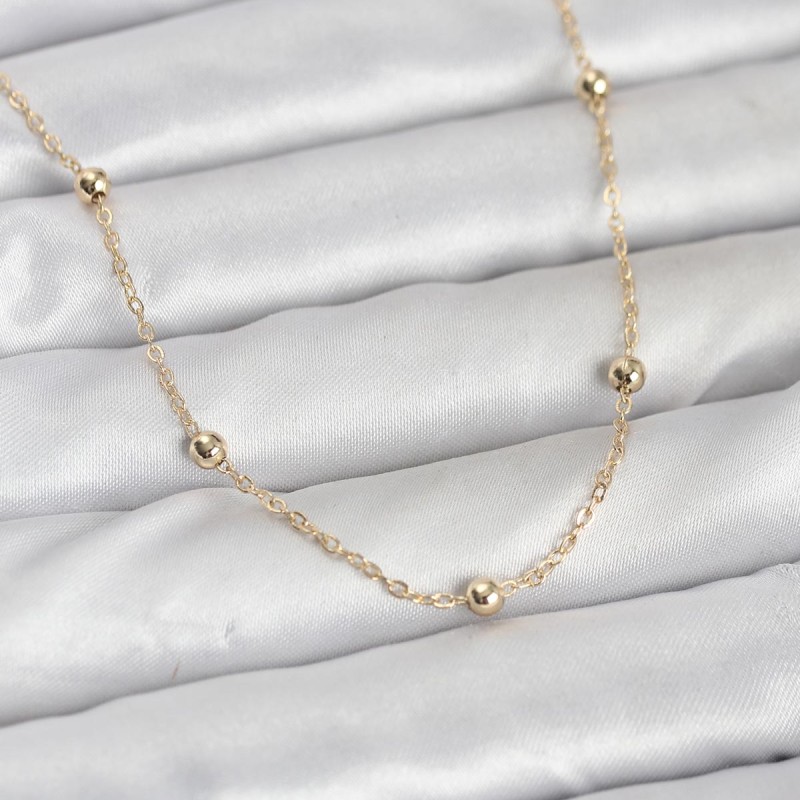 CM 14K Gold Renk Pirinç Top Zincirli 60 cm Kadın Kolye