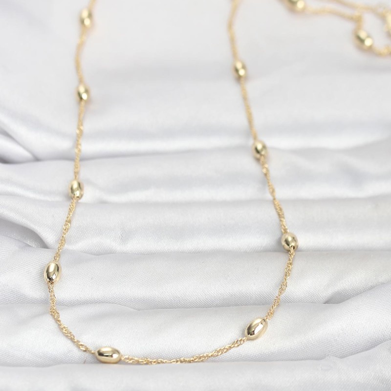 CM 14K Gold Renk Topçuklu Burgu Zincir Model 60 cm Kadın Kolye