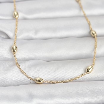 CM 14K Gold Renk Topçuklu Burgu Zincir Model 60 cm Kadın Kolye