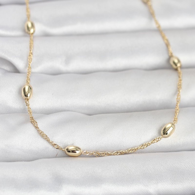 CM 14K Gold Renk Topçuklu Burgu Zincir Model 60 cm Kadın Kolye