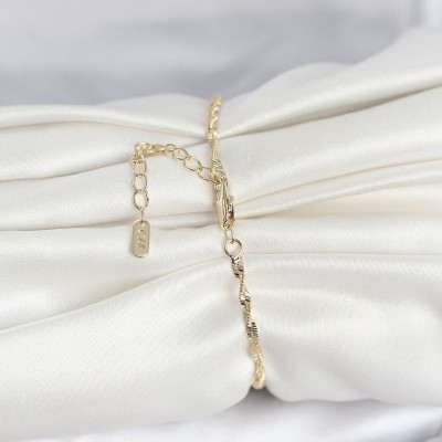 CM 14K Gold Renk Yassı Ezme Burgu Model Kadın Bileklik