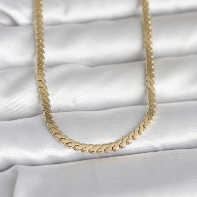 CM 14K Gold Renk Yassı Ezme Zincir Model 60 cm Kadın Kolye