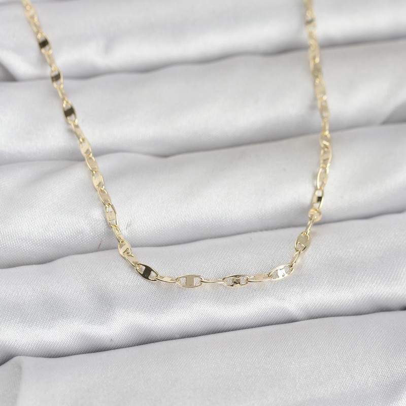 CM 14K Gold Renk Yassı Gemici Zincir Model 60 cm Kadın Kolye