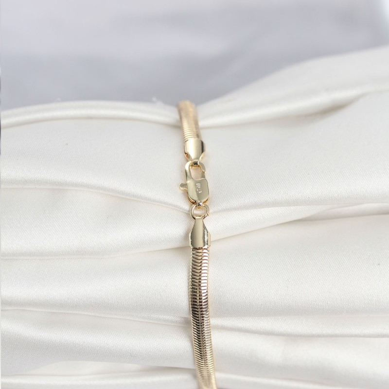 CM 14K Gold Renk Yassı Yılan Zincir Model Kadın Bileklik