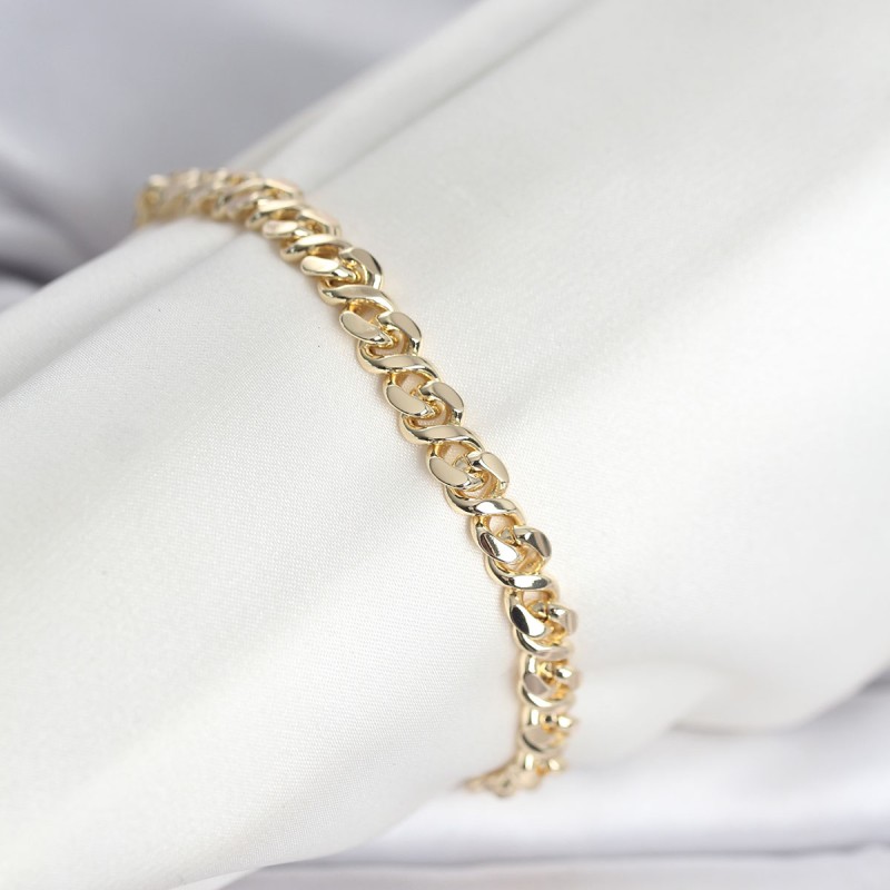 CM 14K Gold Renk Yassı Zincir Model Kadın Bileklik