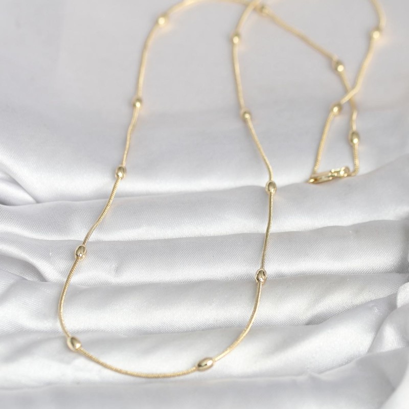 CM 14K Gold Renk Yılan Zincirli Damla Topçuk Model 60 cm Kadın Kolye