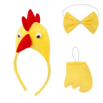 Çocuk Horoz Tavuk Kostüm Seti 3 Parça (Taç + Papyon + Kuyruk)