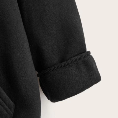 Çocuk   Kapüşonlu Çizgi Kalp Baskılı Sweatshirt - Siyah