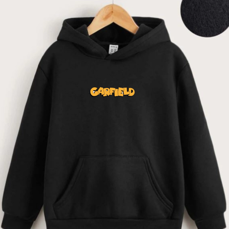 Çocuk   Kapüşonlu Ön ve Arka Garfield Baskılı Sweatshirt - Siyah