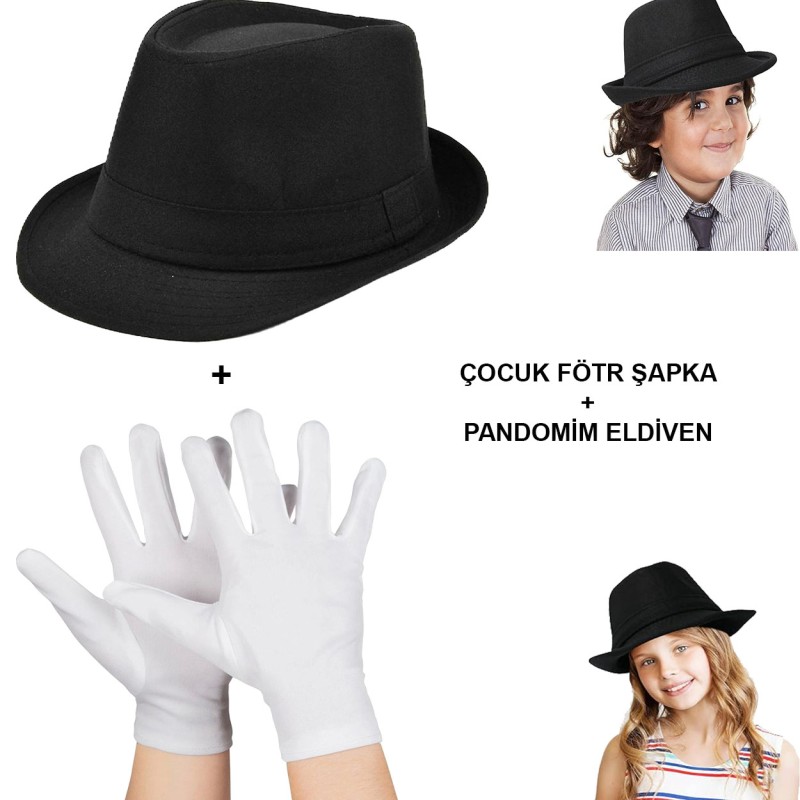 Çocuk Sahne Performans Seti – Gösteri Fötr Şapka ve Eldiven