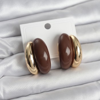 Damla Model Kahverengi Vintage Gold Renk Kadın Küpe