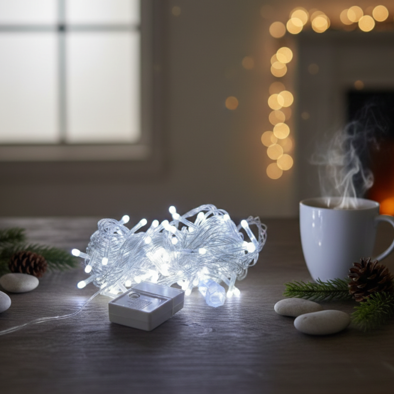 Damla Uçlu Beyaz Işık Şeffaf Kablo  10m 100 Led 