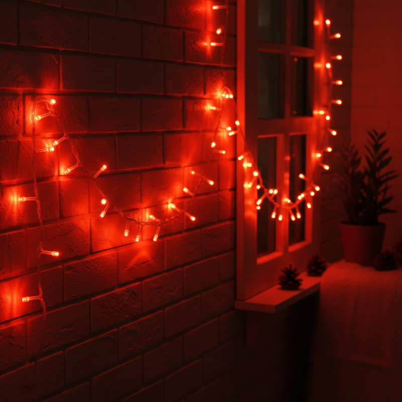 Damla Uçlu Kırmızı Dekoratif Işık 10 Metre 100 LED 