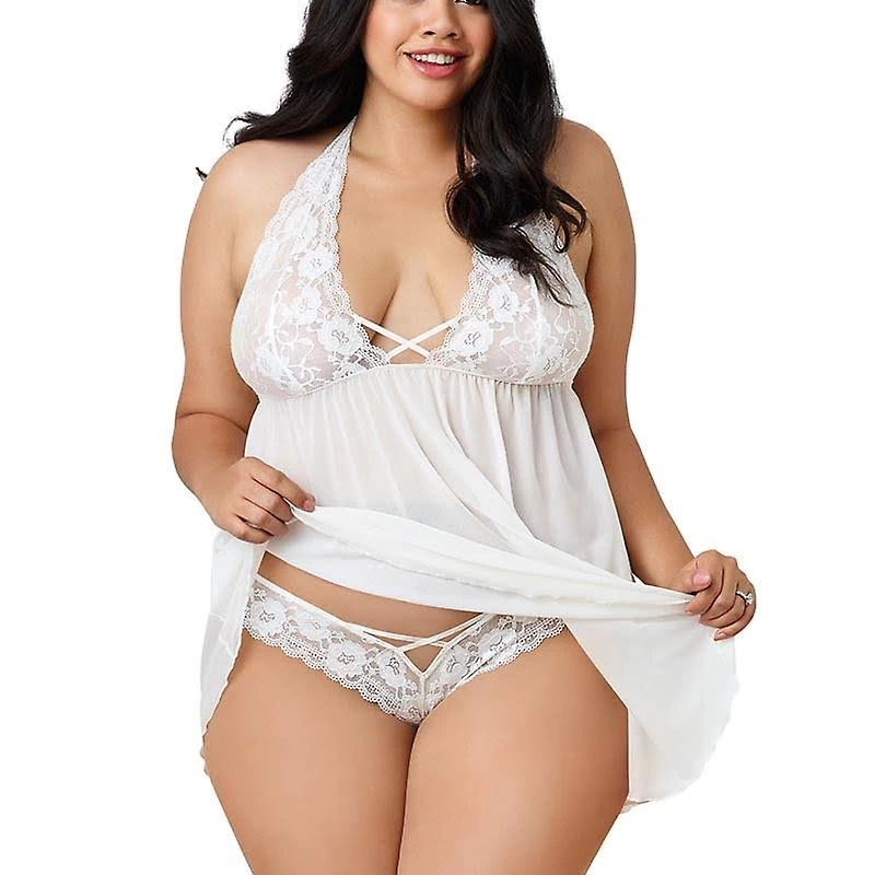 Dantelli Beyaz Büyük Beden Gecelik TM1273