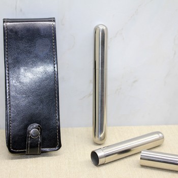 Deri Kılıflı İkili Paslanmaz Çelik Puro Tüpü 