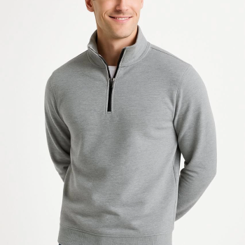 Dik Yaka Sweatshirt Dik Yaka Yarım Fermuarlı 3 İplik Şardonlu Pamuk Kumaş - Gri -