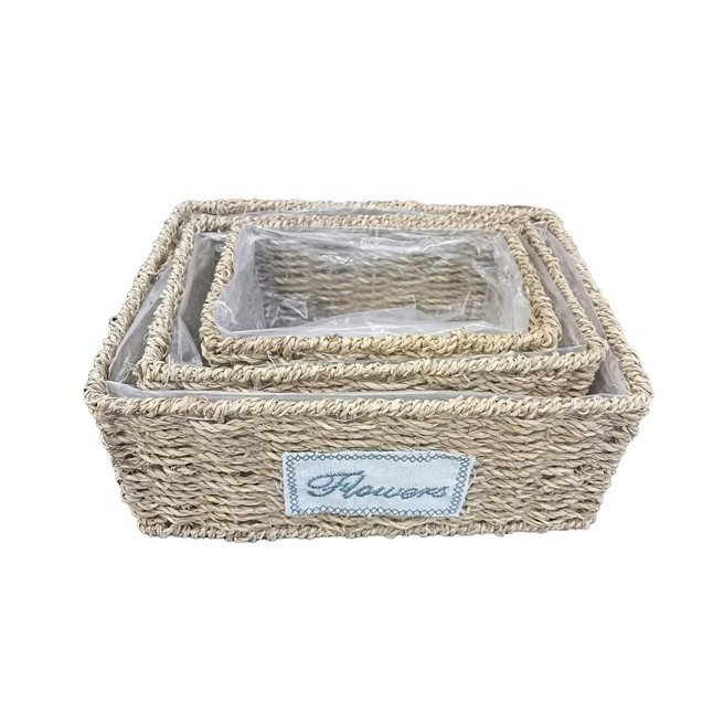  Dikdörtgen Doğal Hasır Saksı Seti - 3'lü