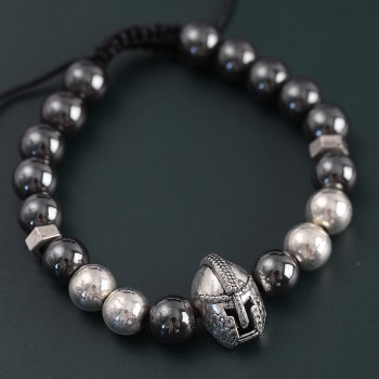 Doğal Taş Gladyatör Model Gümüş Ve Füme Renk Asansörlü Erkek Bileklik