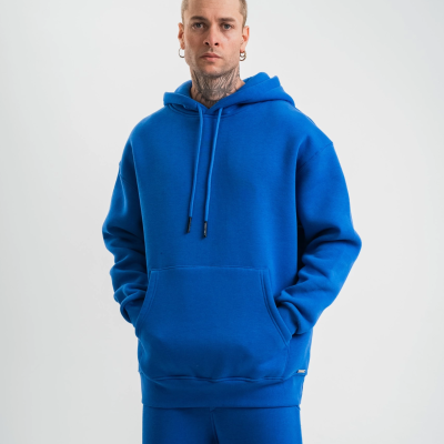 Double Oversize Kapşonlu Basic SweatShirt - Mavi -