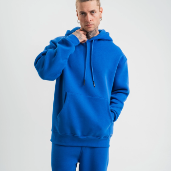 Double Oversize Kapşonlu Basic SweatShirt - Mavi -