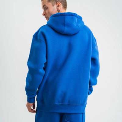 Double Oversize Kapşonlu Basic SweatShirt - Mavi -