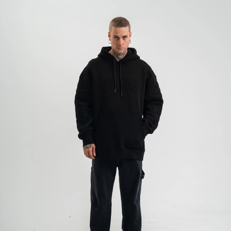 Double Oversize Kapşonlu Nakışlı SweatShirt - Siyah