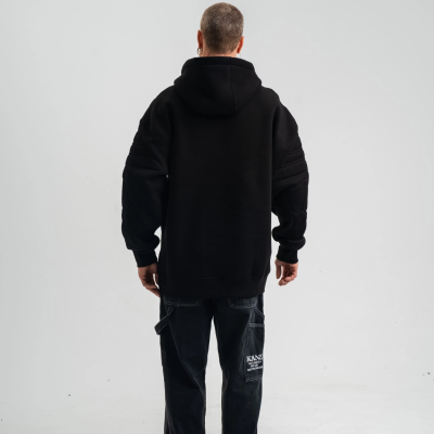 Double Oversize Kapşonlu Nakışlı SweatShirt - Siyah