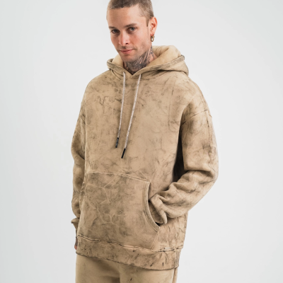Double Oversize Kapşonlu Yıkamalı SweatShirt - Bej -
