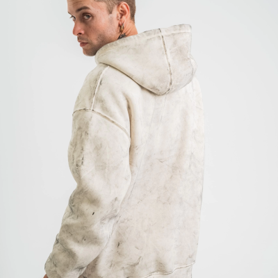 Double Oversize Kapşonlu Yıkamalı SweatShirt - Krem -