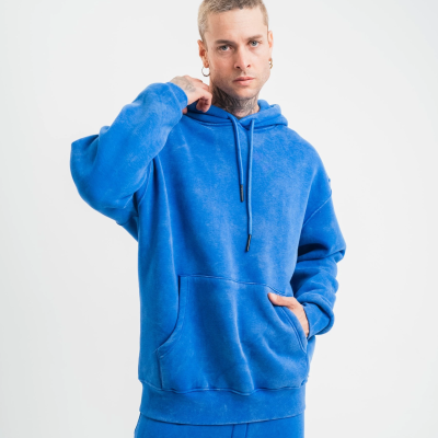 Double Oversize Kapşonlu Yıkamalı SweatShirt - Mavi -
