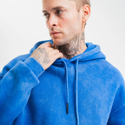 Double Oversize Kapşonlu Yıkamalı SweatShirt - Mavi -