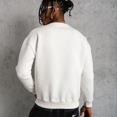 Düz Bisiklet Yaka Sweat - Beyaz